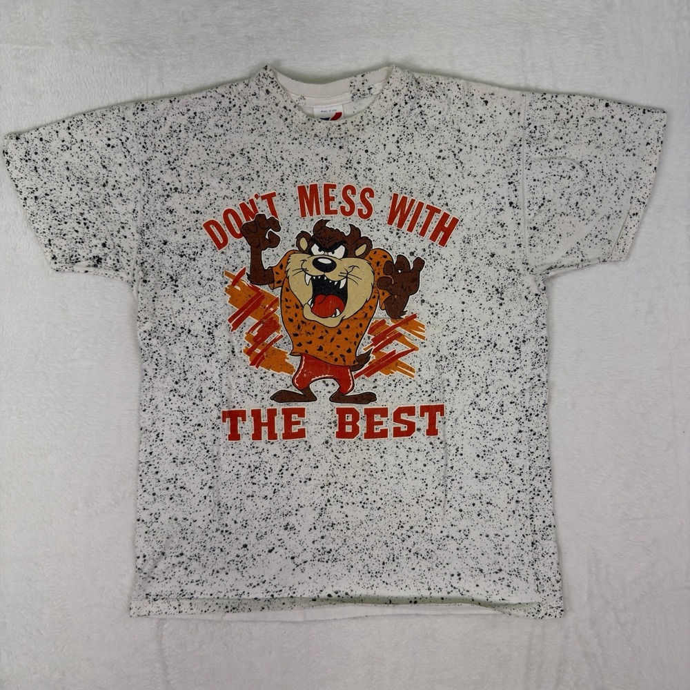 Vintage Artex Shirt Mens L (Medium)* White Spotted Tasmanian Devil Taz USA 1989‎